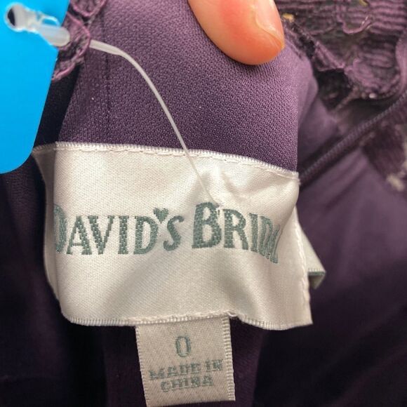 David's Bridal Ladies 0 Dark Purple One Shoulder Gown Short - Picture 5 of 6